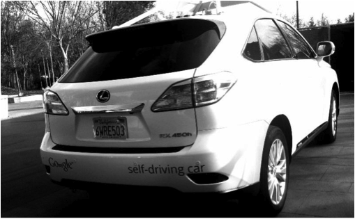 an image of the backend of a white Lexus self-driving car by Google