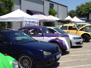 Colorful line-up of VW cars at the Dubvision event