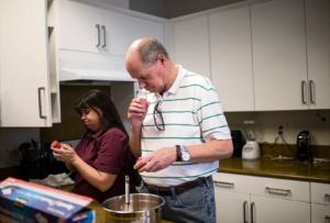 Brandie Kubel, an instructor of independent living skills who is blind, gives Darrell Horst a cooking lesson at the Society for the Blind in Sacramento this month. Digital recorders would help 120 seniors with vision loss with directions, appointments and even recipes.