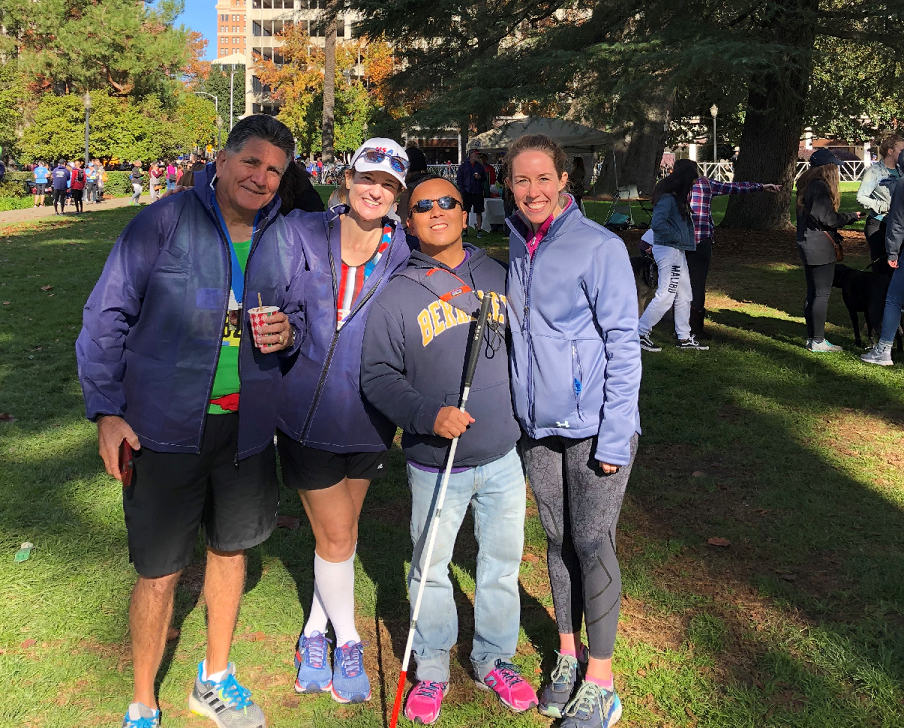 Photo from CIM: (left to right): Joe Ramiro Contreras, Marlene Mourtzikos, Michael Somsan (retired U.S. Army First Lieutenant) and Madison Jackson (sighted guide)