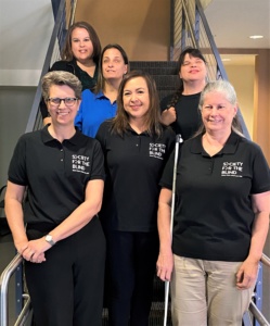 Staff of Society for the Blind from Left to Right in Descending order: Lina Lloyd, Jill Guilbeau, Brandie Kubel, Shari Roeseler, Cherry Flanagan, and Diane Starin