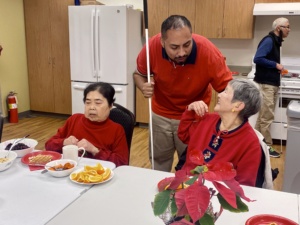 Students in Society for the Blind’s Senior IMPACT Project enjoy a meal after learning to cook in the group’s new teaching kitchen, one of the skills funded by a grant from M&M Whitmire Family Foundation.