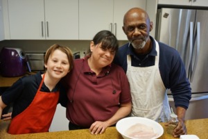 Garrett, Brandie, and Muhammad in the teaching kitchen.