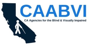 CAABVI logo: image of state of CA with a person walking with a cane.